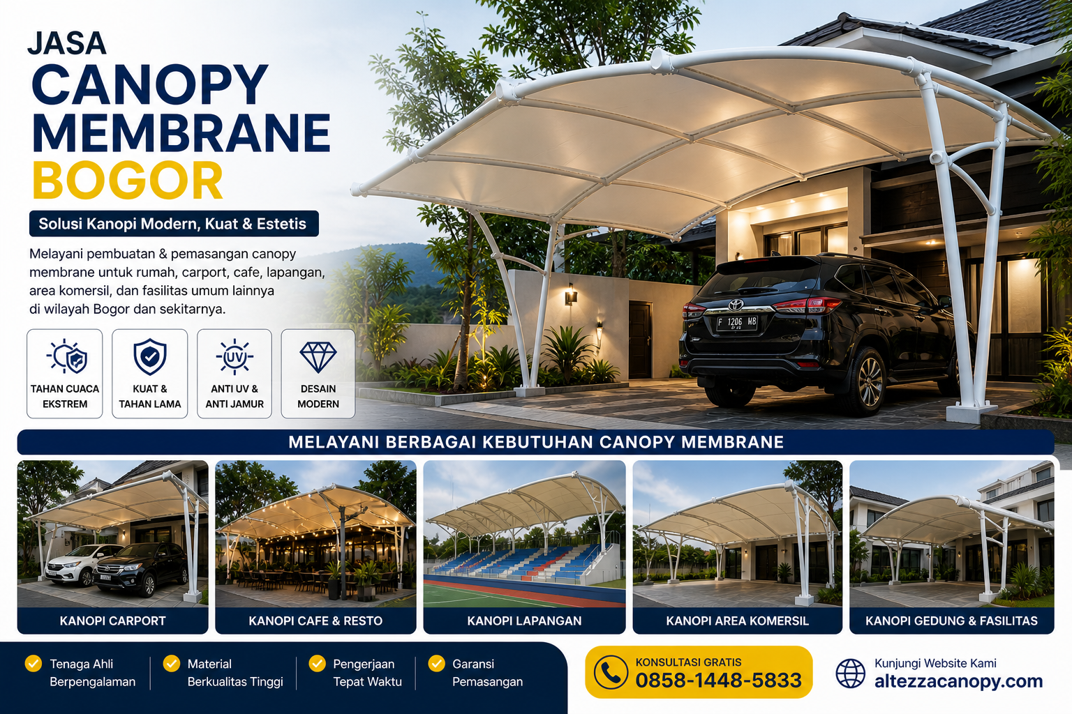 Layanan Jasa Canopy Membrane Bogor Terbaik dan Bergaransi Anti Bocor untuk Cuaca Ekstrem