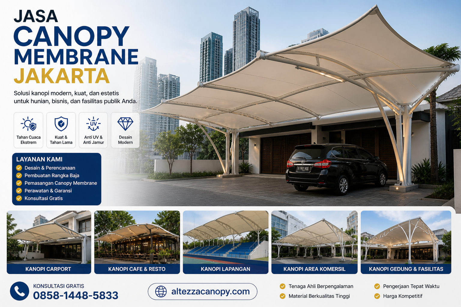 Layanan Jasa Canopy Membrane Jakarta Spesialis Pembuatan Tenda Membran Premium untuk Rumah dan Cafe